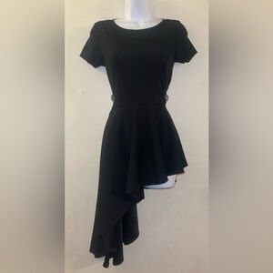 Black Asymmetric Ruffle Hem Women's Top